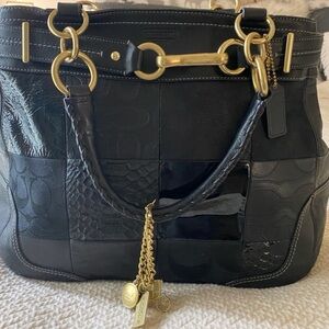 Elegant Black Leather Patchwork Bag